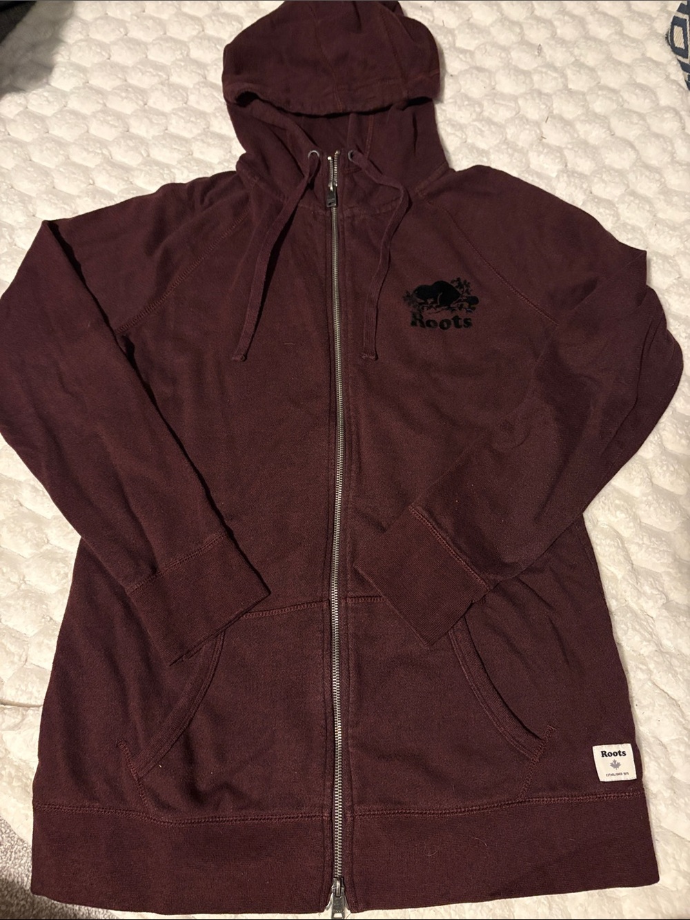 Roots Burgundy Full-Zip Hooded Sweatshirt